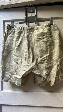 Mens Linen Shorts 32 Drawstring Elastic Summer Beach Relaxed Minimalist Casual